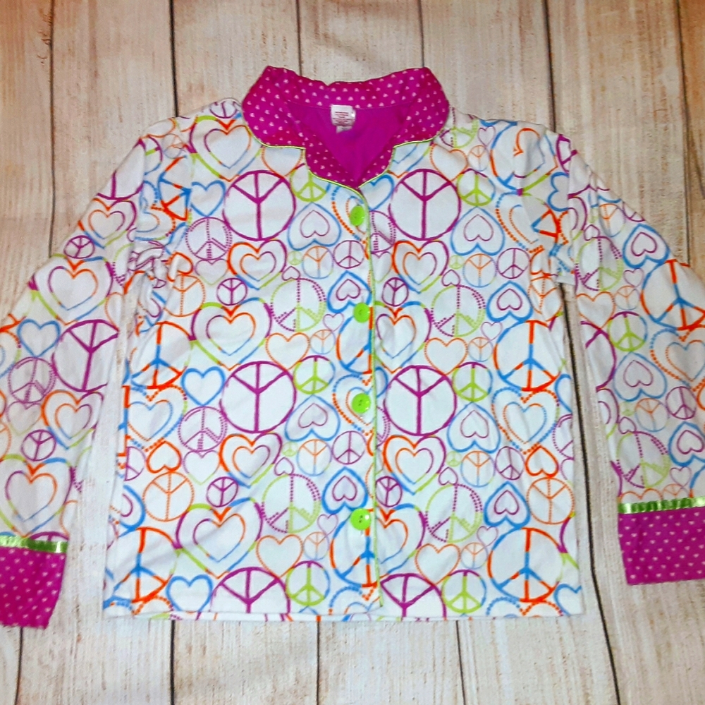 🛒 Girl's Peace Flannel Pajamas 🛍 Size 14/16